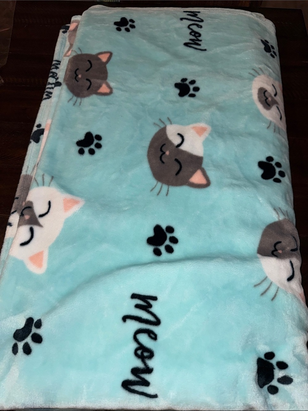 Blue Cat Print Plush Throw Blanket